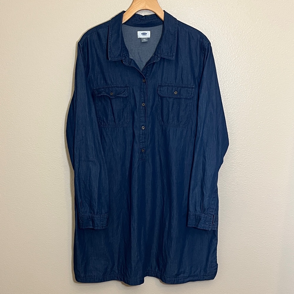 Old Navy Blue Denim Cotton Plus Size Long Sleeve Dress